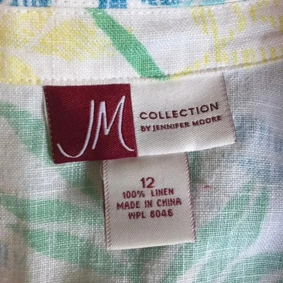 Y2K Artsy Print JM Collection 100% Linen button down shirt Women Size 12 - Picture 4 of 6